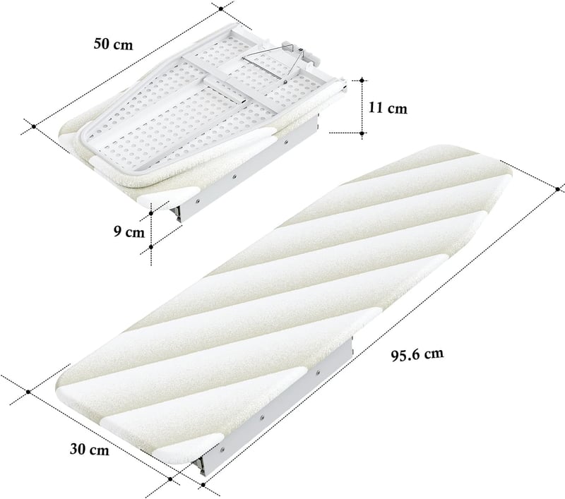 ybaymy 180° Forgatható Összecsukható Vasalódeszka - Kihúzható Fiókos Kivitel Szekrénybe, Mosókonyhába, Helytakarékos, 95x30x9 cm