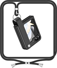 Samsung Galaxy Z Flip 5 Vegán Bőr Tok Nyakpánttal - Fekete ANFAIRLACE Védőtok 1