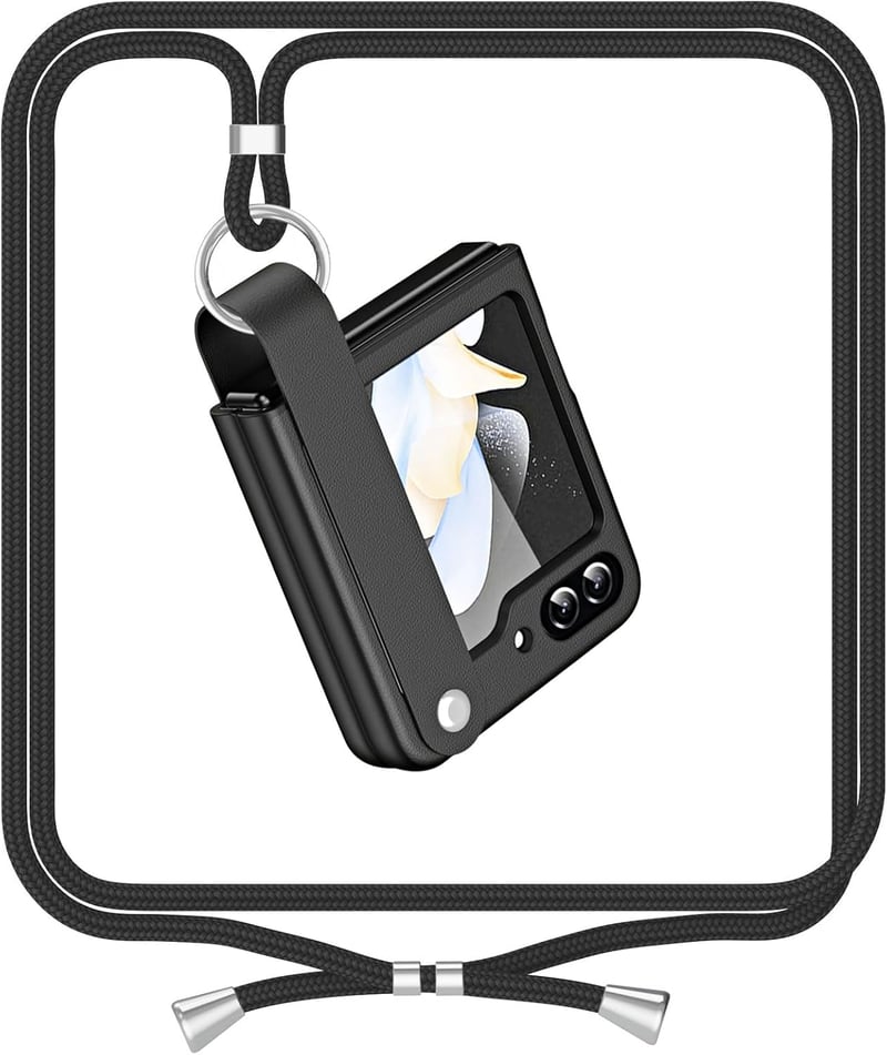 Samsung Galaxy Z Flip 5 Vegán Bőr Tok Nyakpánttal - Fekete ANFAIRLACE Védőtok