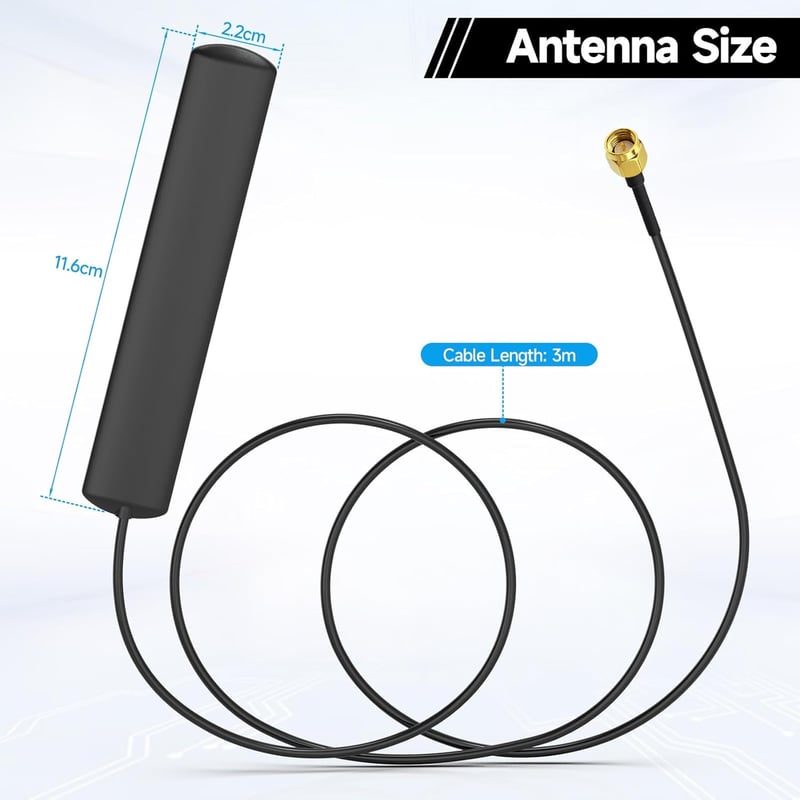 Eightwood 4G LTE Antenna 3dBi SMA Csatlakozóval, Üvegtartóval és 3 Adapterrel - GSM/3G/4G Router és Hotspot Kompatibilis, 3m Kábel