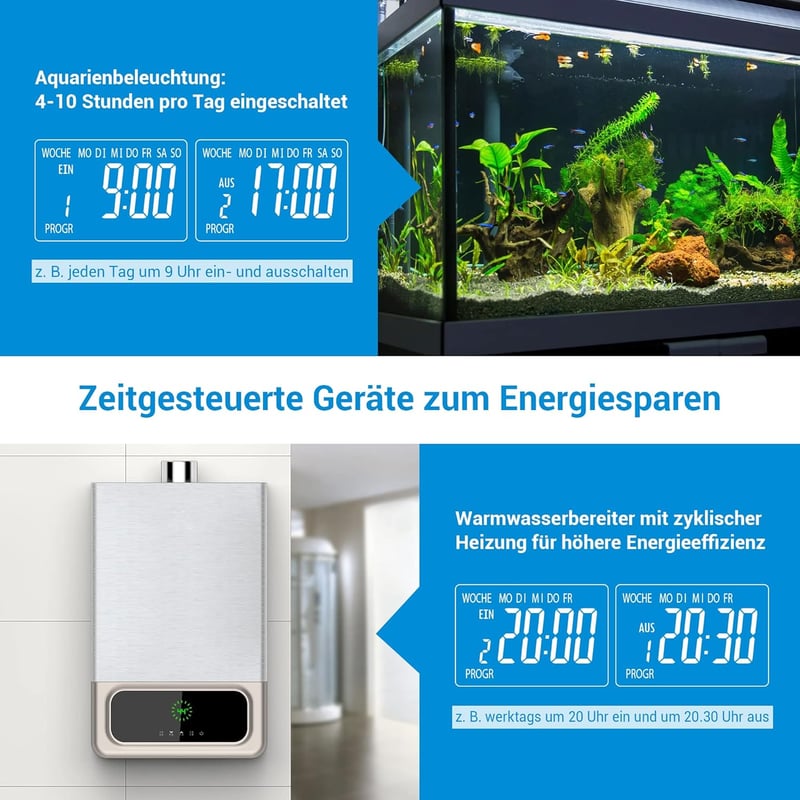 DEWENWILS Digitális Időzítő Konnektor 16 Programmal, Visszaszámlálással, 180° Forgatható Kijelzővel - Akváriumhoz, Otthoni Automatizáláshoz,