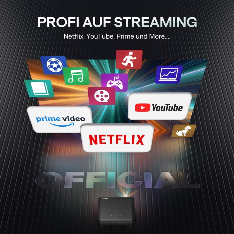 Aurzen D1 Pro Okos Projektor Full HD 1080P, 4K Támogatással, Dolby Audio, Automata Fókusz, 2x10W Hangszóró, WiFi, Bluetooth 5.2, Netflix Kom