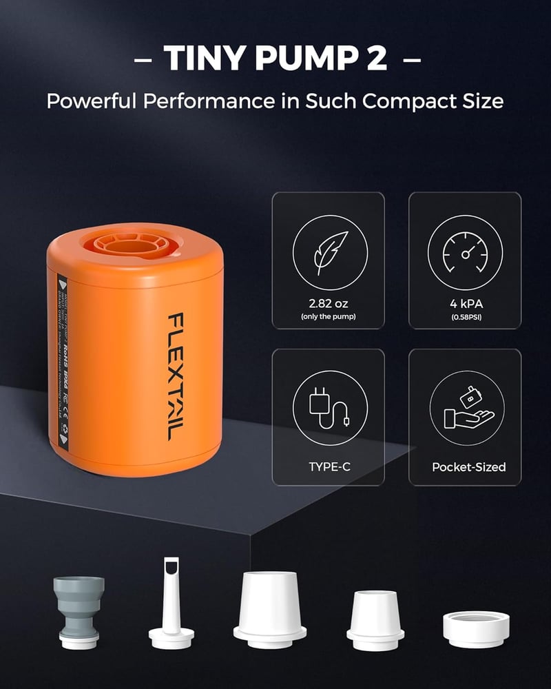FLEXTAILGEAR Tiny Pump 2.0 - Hordozható USB-C Elektromos Légpumpa Matracokhoz, 4kPa