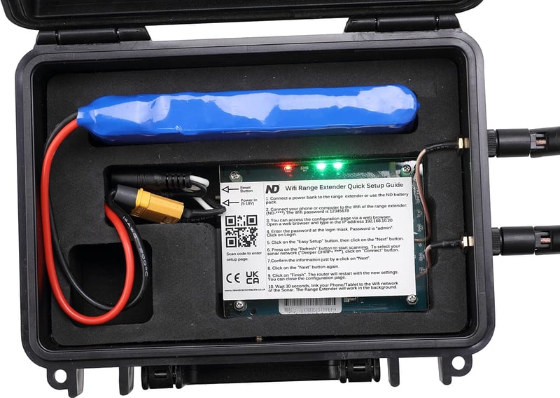 New Direction Tackle WiFi Szonár Jelerősítő 2 - Mobil Halradar Hatótávnövelő, Kis Méretű Változat, Etetőhajóhoz Kompatibilis
