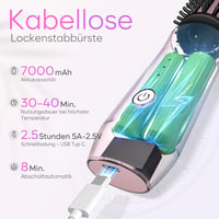 iTayga Vezeték Nélküli Hajgöndörítő Kefe, 7000 mAh USB Tölthető, Negatív Ionos Hajápolás, 4 Hőfokozat, Rózsaszín, Utazáshoz 2