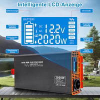 DATOUBOSS Feszültségátalakító 12V-230V 2000W/4000W Tiszta Szinusz Inverter LCD Kijelzővel, USB és Type-C Porttal Lakóautóhoz, Autóhoz 6