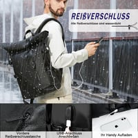 hk Rolltop Vízálló Hátizsák 27L - 15,6" Laptoptartóval, USB Porttal - Könnyű, Lopásbiztos Utazó/Iskolatáska Férfiaknak és Nőknek - Fekete 13