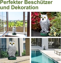 OFFO Madárijesztő Bagoly - Műanyag Madárriasztó Galambok és Harkályok Ellen - Kerti, Terasz és Erkély Védelem - Fekete/Fehér 6