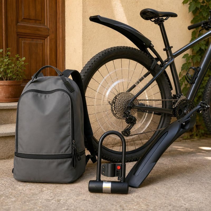 Pachet Siguranță Urbană: apărătoare spițe + apărătoare noroi MTB + antifurt U + rucsac laptop