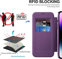 iPhone 15 Pro MagSafe Kompatibilis Sötétlila Bőr Flip Tok RFID Védelemmel 4