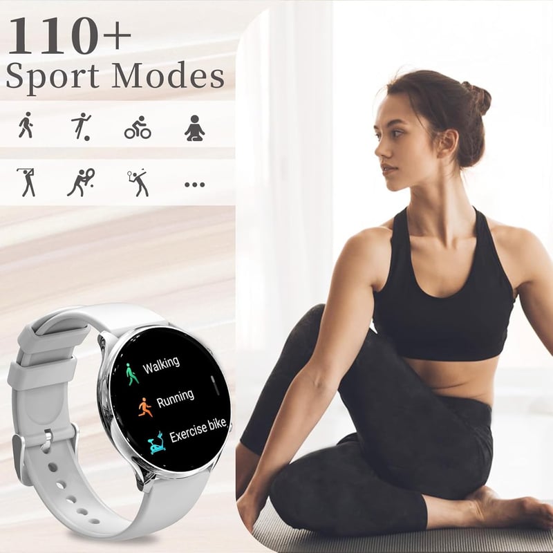 Fitonus 1.39" Always-On Okosóra Férfiaknak és Nőknek, IP67 Vízálló, 110+ Sportmód, SpO2 Mérés, Ezüst