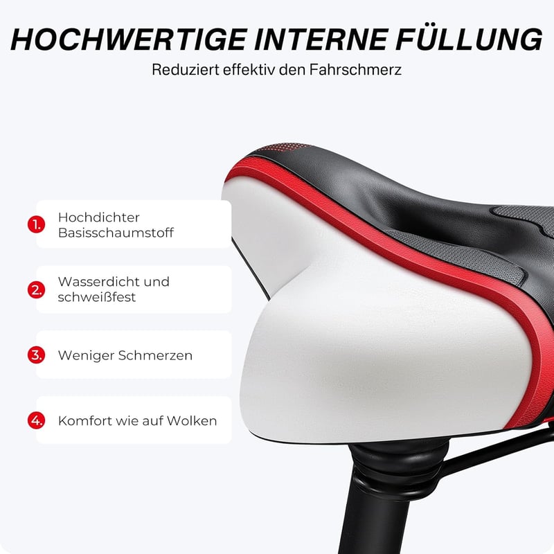 YOUNGDO Univerzális Kerékpár Nyereg - Extra Széles Gél Ülés, Memóriahabos, Ergonomikus, Légáteresztő, Ütéselnyelő, Vízálló Borítással, Piros