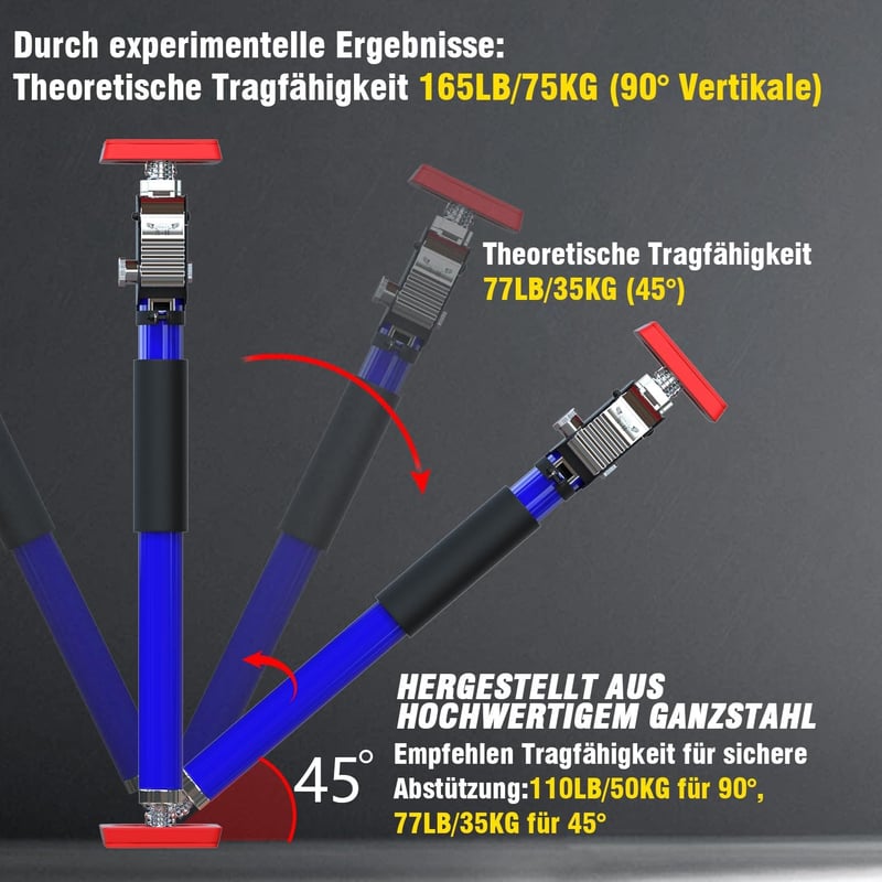 3-H Teleszkópos Ajtótartó 40-62 cm, Egy Kézzel Állítható Szekrénytartó, Acél Támasztó Rúd 50 kg-ig