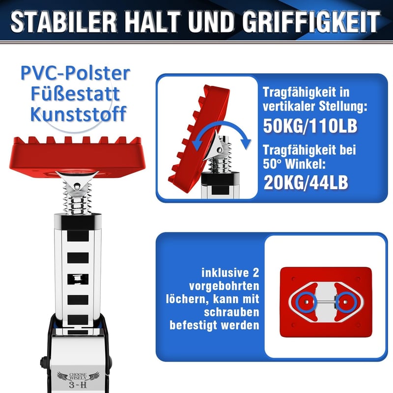 3-H Teleszkópos Ajtótartó 40-62 cm, Egy Kézzel Állítható Szekrénytartó, Acél Támasztó Rúd 50 kg-ig