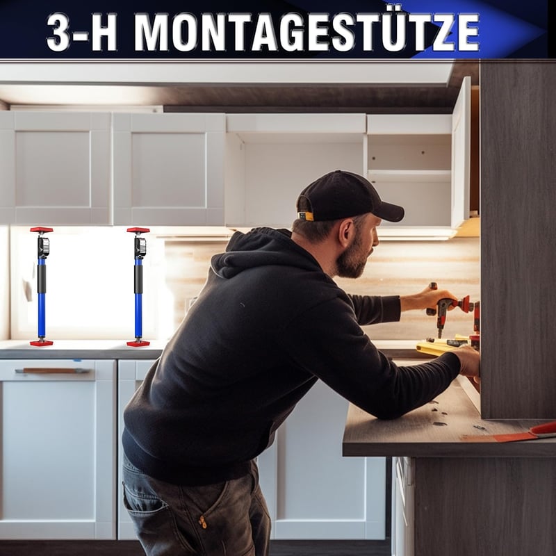 3-H Teleszkópos Ajtótartó 40-62 cm, Egy Kézzel Állítható Szekrénytartó, Acél Támasztó Rúd 50 kg-ig