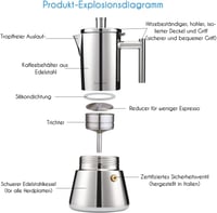 Easyworkz Diego Kotyogós Kávéfőző, Rozsdamentes Acél Olasz Moka Kanna, 6 Csészés 300ml Eszpresszó Főző Indukciós Főzőlaphoz 3