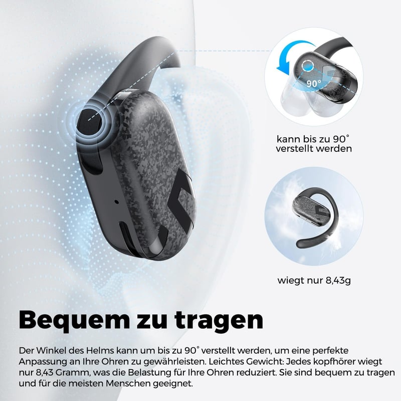SoundPEATS Breezy Nyitott Fülű Bluetooth Fejhallgató 90° Állítható Füllel, 12mm Dupla Hangszóró, 40 Órás Üzemidő, AI Zajszűrés
