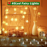 cshare LED Hópehely Fényfüzér - 6m, 40 LED, Elemes, Időzítővel, IP65 Vízálló, Meleg Fehér Dekoráció Kertbe, Kempinghez, Karácsonyra, Beltérr 5