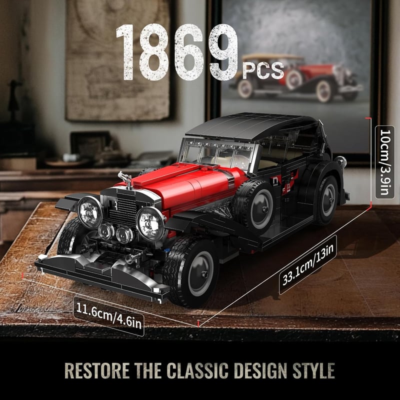 Mould King 10114 Klasszikus Sportautó Építőkészlet - 1308 db-os Kreatív Modell Gyűjtőknek, Piros Vintage Autó, 14+ Éves Gyerekeknek és Felnő