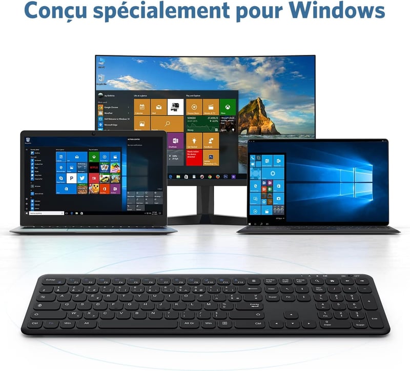 OMOTON vezeték nélküli AZERTY billentyűzet, ultravékony, numerikus blokkal, Windows kompatibilis
