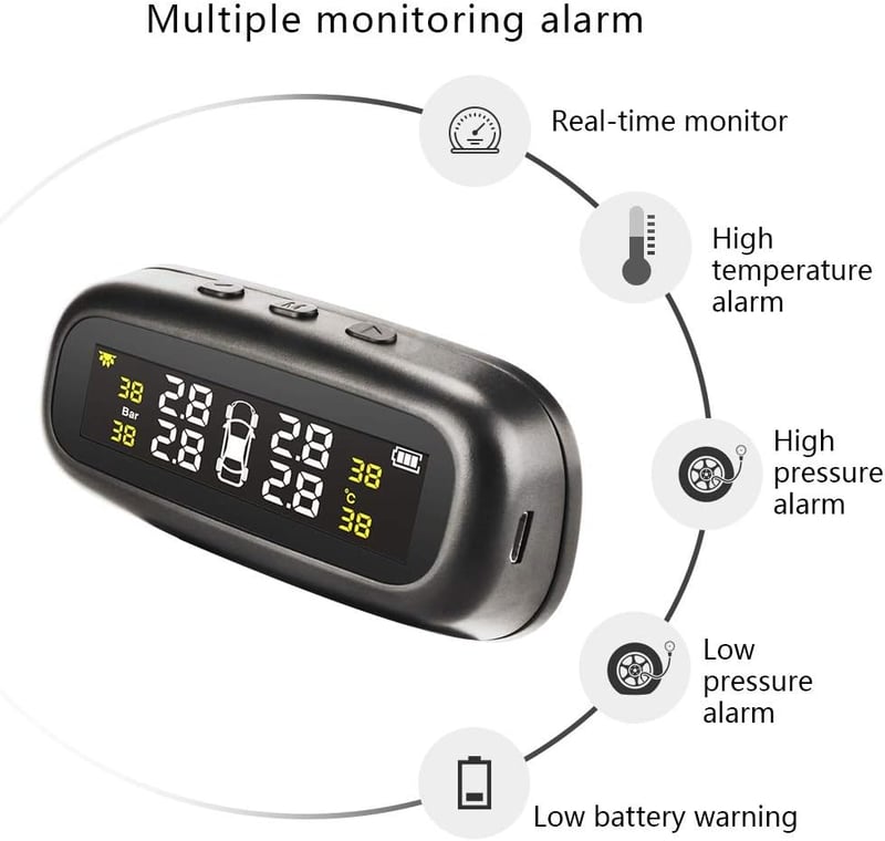 Jansite TPMS autó gumiabroncs nyomásmérő szolár panel USB 4 szenzor