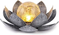 Lotus LED napelemes kerti lámpa - Dekoratív fém lótuszvirág repesztett üveggömbbel 1