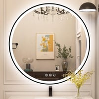 STARLEAD Kerek Fürdőszobai Tükör 80 cm, LED Világítással, Bluetooth Hangszóróval, Fényerőszabályzós, 3 Színhőmérséklet, Páramentesítő, Feket 1