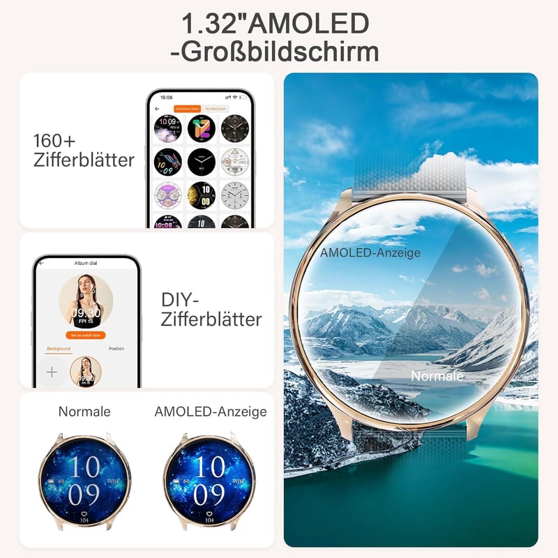 fitonyo Okosóra Nőknek - 1,32" AMOLED Kijelző, Híváskezelés, 120 Sportmód, Egészségfigyelés, Android/iOS, Fekete