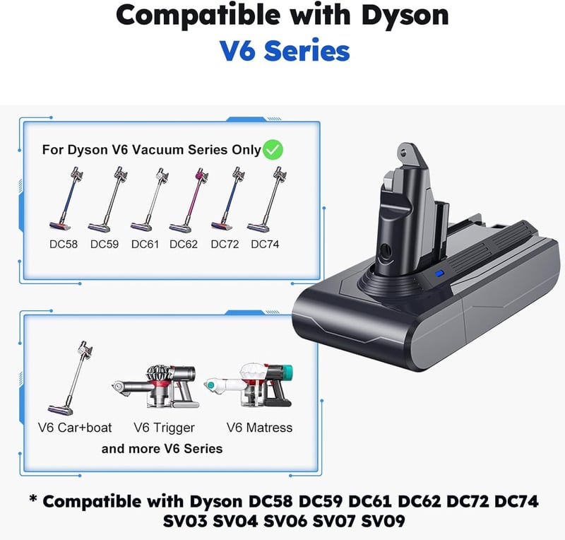 Dyson V8 porszívó 6000mAh-s kompatibilis akkumulátor - Absolute, Animal, Fluffy modellekhez