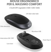 iClever vezeték nélküli billentyűzet és egér szett - ergonomikus, újratölthető, állítható DPI 3
