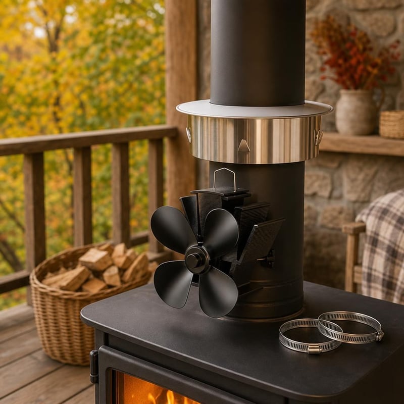 Balík pre krb: kryt dymovodu 150 mm + ventilátor na krb + 2 náhradné krúžky