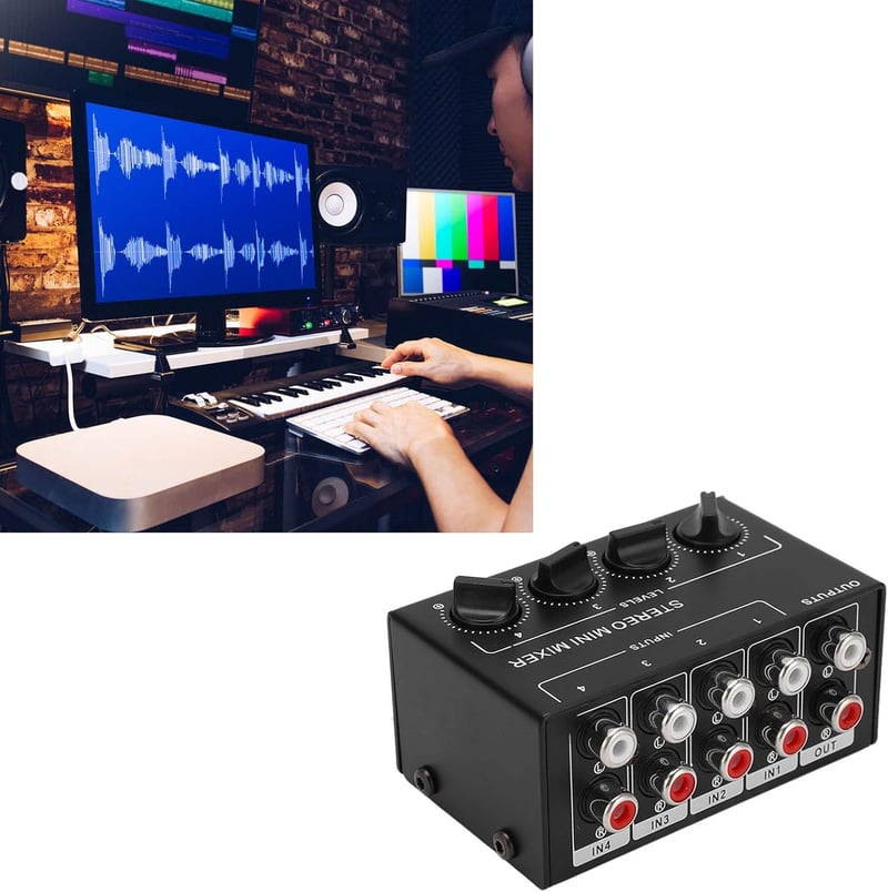 RCA Mini Passzív Keverő 4 Csatornás, Számítógéphez, Telefonhoz, CD-hez