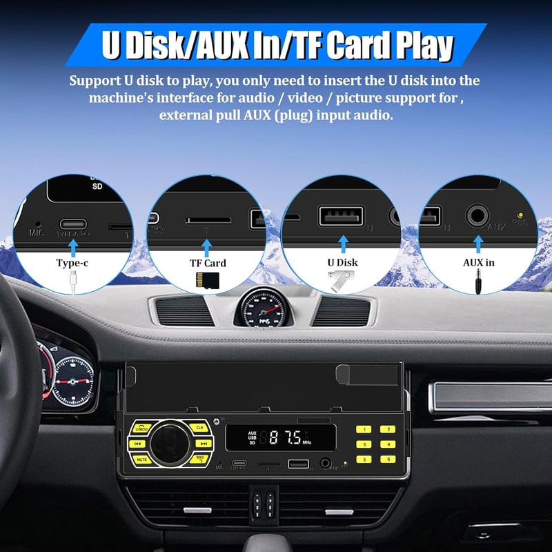 Bluetooth-os 1 DIN autórádió - MP3, USB, FM, telefontartóval és távirányítóval