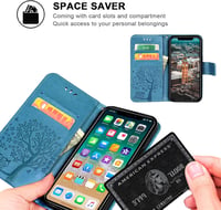 iPhone 13 Pro Max Baglyos Bőr Pénztárcatáska Kártyatartóval, Kék 4