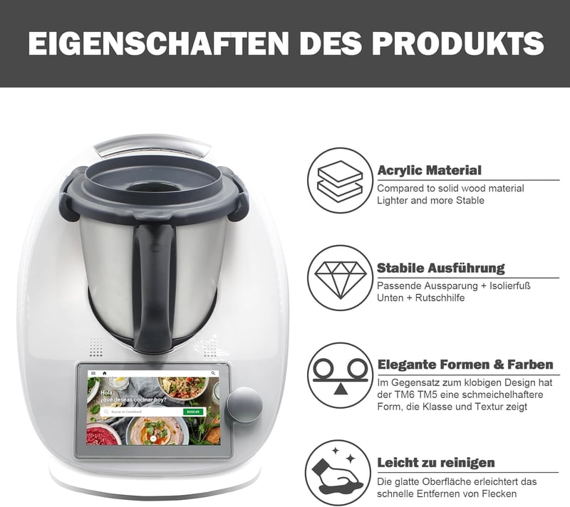 Thermomix TM6 TM5 görgős alátét - Átlátszó akril csúsztatólap Vorwerk robotgéphez