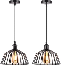 AWEKLIY Vintage Ipari Függőlámpa Szett - 2 db Fekete Fém Mennyezeti Lámpa, E27 Foglalat, Állítható Magasság, 25 cm Átmérő, Nappali, Étkező,  5