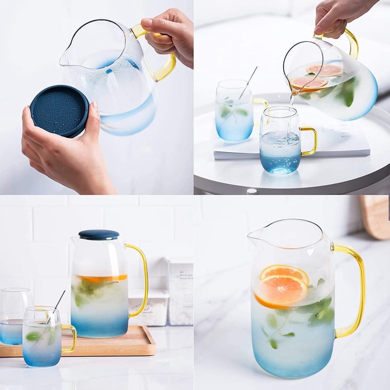 Hőálló üveg kancsó fedéllel - Limonádé, tea, víz tárolására