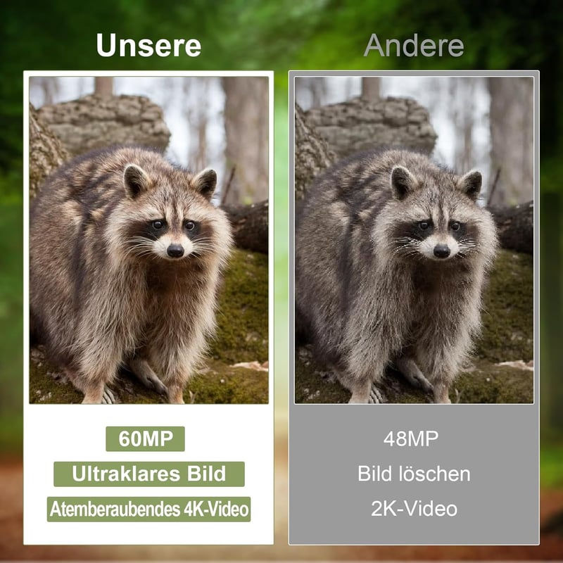Lutranstra 4K Vadkamera 60MP WiFi Applikációval, Éjjellátó, 0.1mp Indítási Idő, Mozgásérzékelő, Vízálló IP66, 32GB Memóriakártyával, Bluetoo