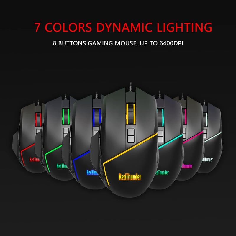 RedThunder Egykezes Gamer Billentyűzet és Egér Szett, RGB Háttérvilágítással, 35 Gombos Ergonomikus Mini Billentyűzet, 6400 DPI Optikai Egér