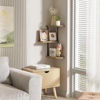 Love-KANKEI Sarokpolc - Fali Függő Polcrendszer 3 Szintes, Állítható Könyvespolc Nappaliba, Hálószobába, Fürdőbe - Rusztikus Fa Kivitel 4