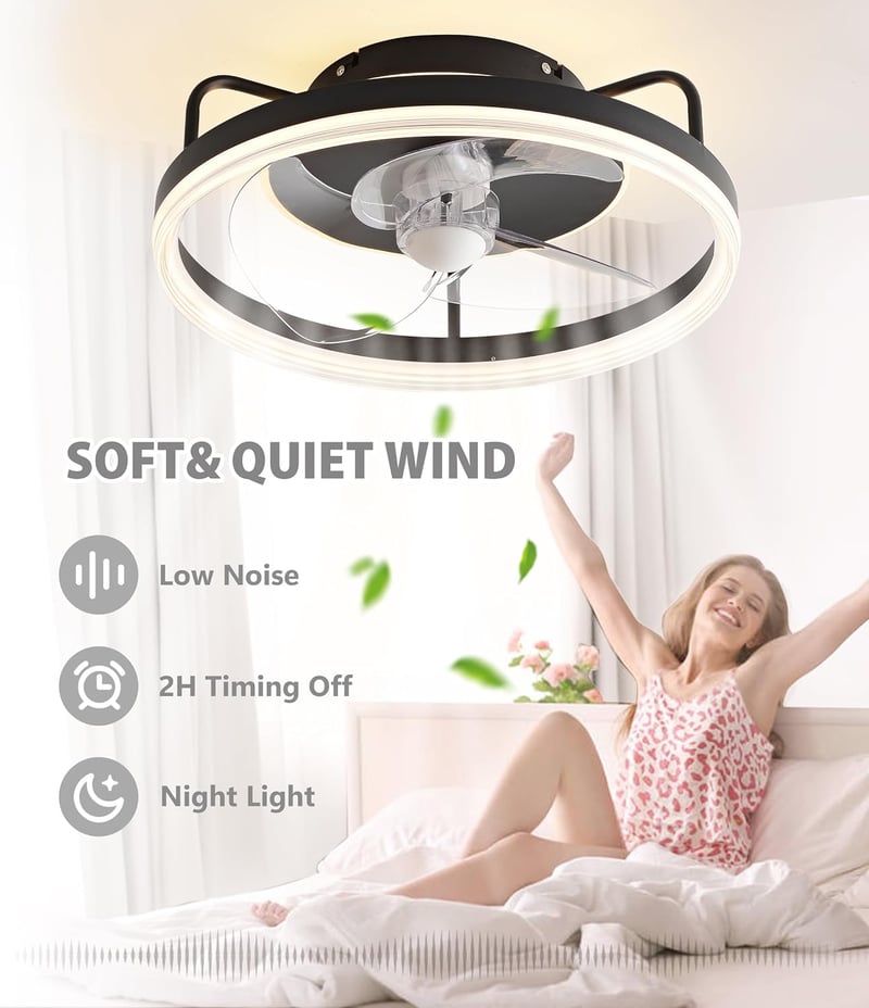 Baerolc 40 cm-es Mennyezeti Ventilátor LED Világítással - Szabályozható Fényerő, 6 Sebességfokozat, Fekete Dizájn Hálószobába, Konyhába, Étk