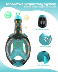 ACURE Búvármaszk Gyerekeknek 3-8 Éveseknek - CO2 Biztonságos, Páramentes, Teljes Arc Snorkel Maszk Úszástanuláshoz, Fekete-Zöld 4