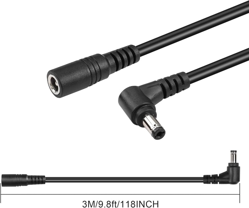 GINTOOYUN 3m DC Hosszabbító Kábel 5.5x2.1mm 90 Fokos Csatlakozóval - 18AWG Réz Tápkábel Biztonsági Kamerákhoz, LED Szalaghoz, 24V/100W