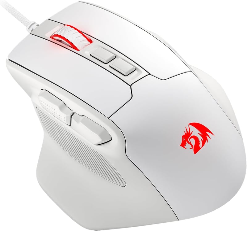 Redragon M806 Bullseye Gamer Egér, 7 Programozható Gomb, RGB Világítás, Ergonomikus Markolat, 12400 DPI, Makró Funkció, Fehér