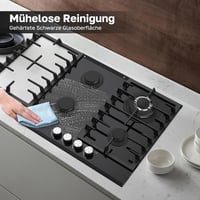 ThermoMate GHBG604 Beépíthető Gáz Főzőlap 4 Égővel - 60 cm Fekete Üveg Felület, Automatikus Hővédelemmel, 8000W, Földgáz/PB Gáz Kompatibilis 6