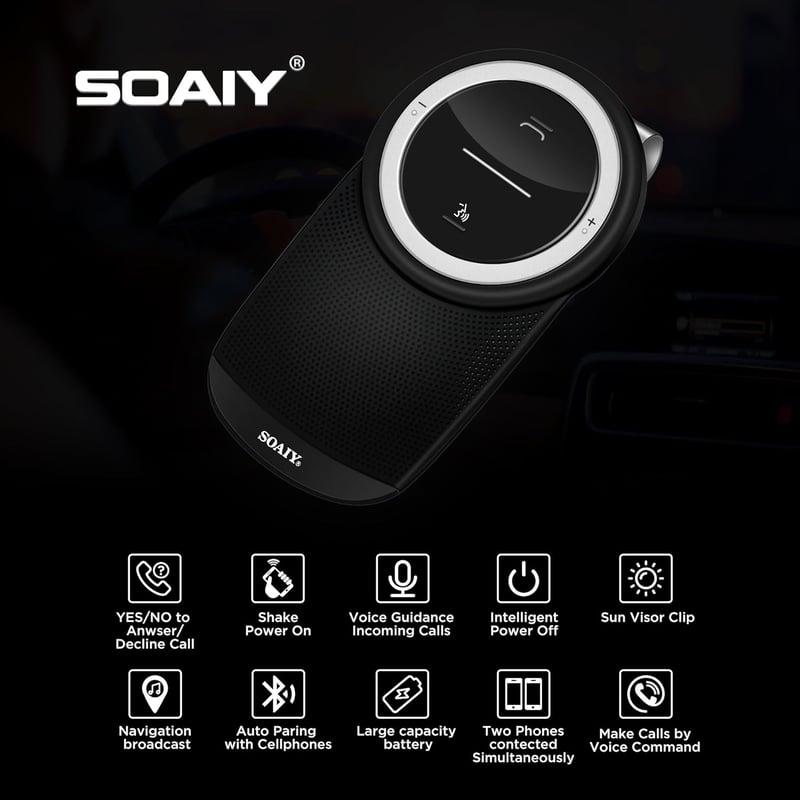 SOAIY S61 Autós Bluetooth Kihangosító - Napellenzőre, Hangvezérléssel