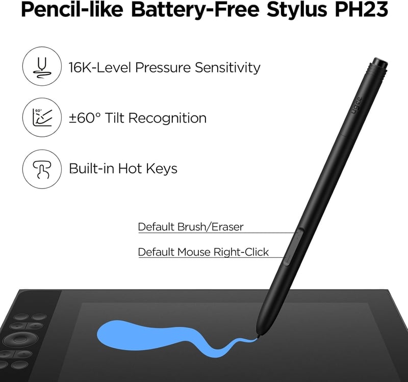 UGEE UE12 Plus 11,9" Grafikus Tablet Kijelzővel - 147% sRGB Színtér, Akkumentes Toll, 8 Gyorsgomb, Windows/Mac/Android Kompatibilis, Fekete