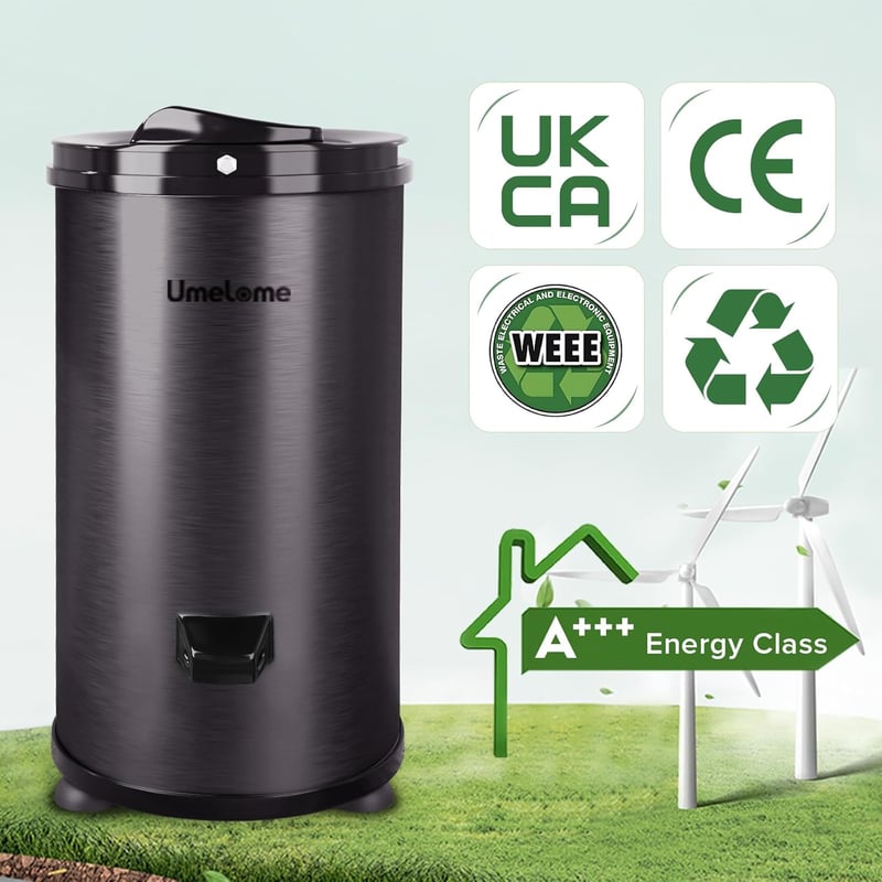Umelome SP1068 Centrifuga - 6 kg Kapacitású Energiatakarékos Ruhaszárító, 2800 RPM, A+++ Energiaosztály, Fekete, Felültöltős