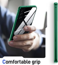 Samsung Galaxy S23 FE mágneses tok - 360° védelem, zöld alumínium keret, edzett üveg 6