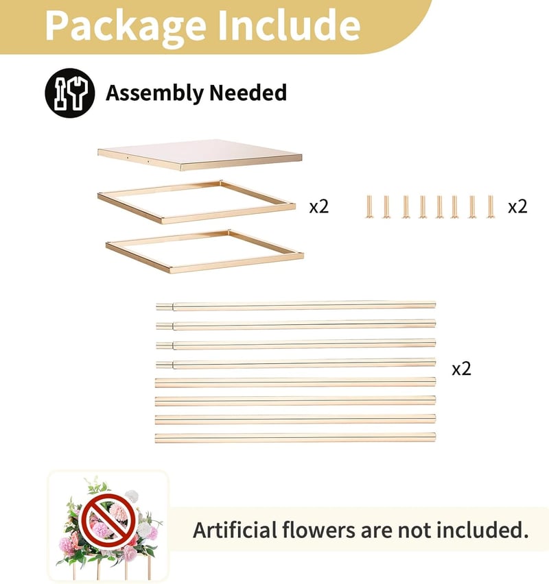 Nuptio Arany Fém Váza Szett - 60 cm Magas Geometrikus Virágtartó Állvány Esküvői Dekorációhoz, Rendezvényekhez - 2 db Négyszögletes Padlóváz